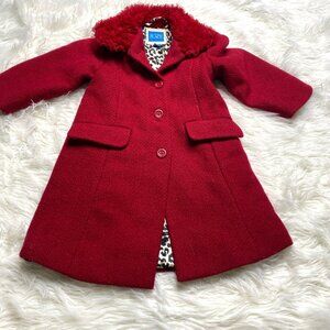 Childrens Place Coat Girls 3T Red Ruffle Collar Button Up Wool Blend Leopard‎